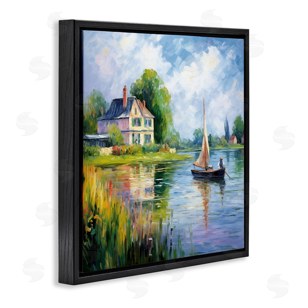 Boat Drifting Near Shore Black Floating Frame Canvas Wall Art, Home Decor by Heidi Kuntz