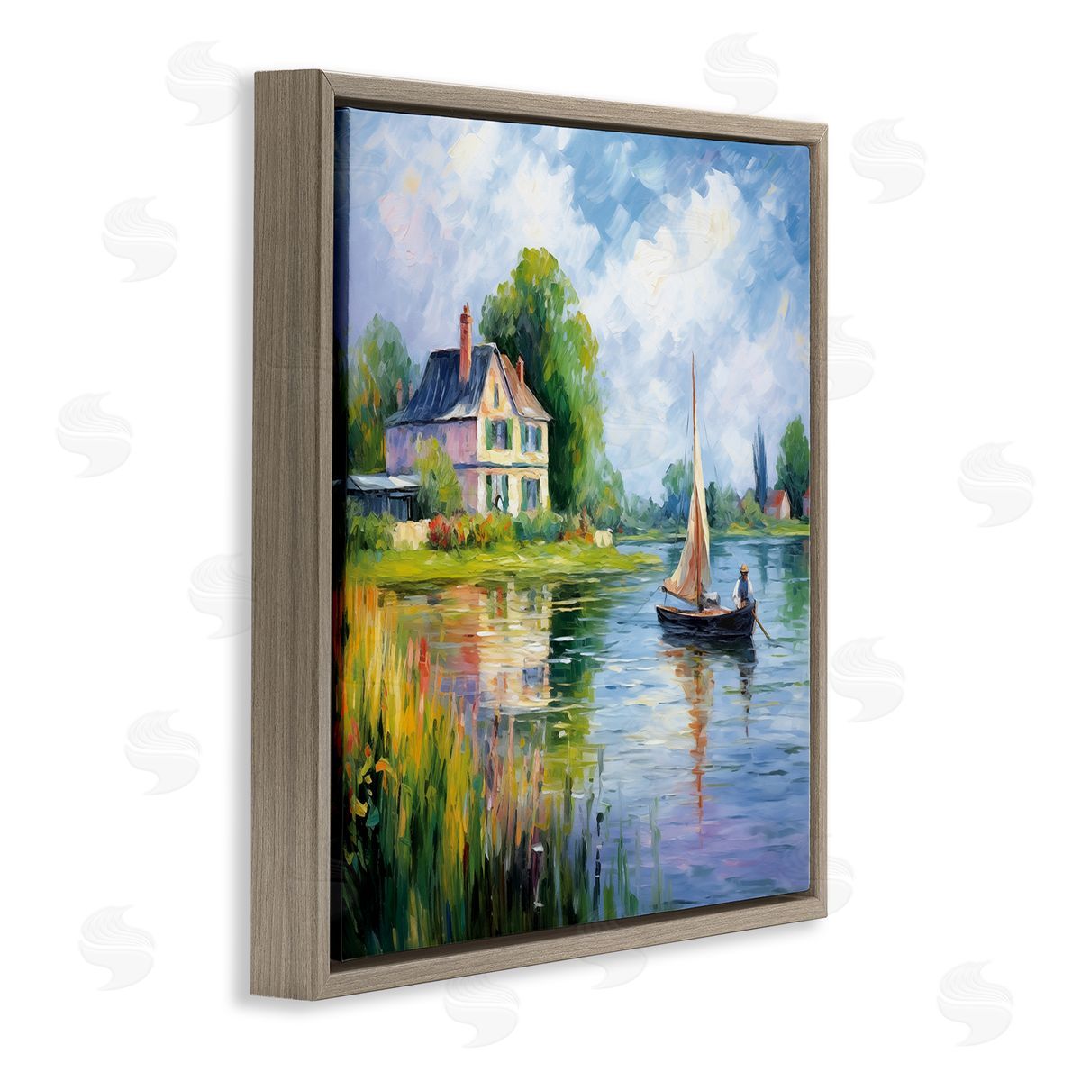 Boat Drifting Near Shore Brown Floating Frame Canvas Wall Art, Home Decor by Heidi Kuntz