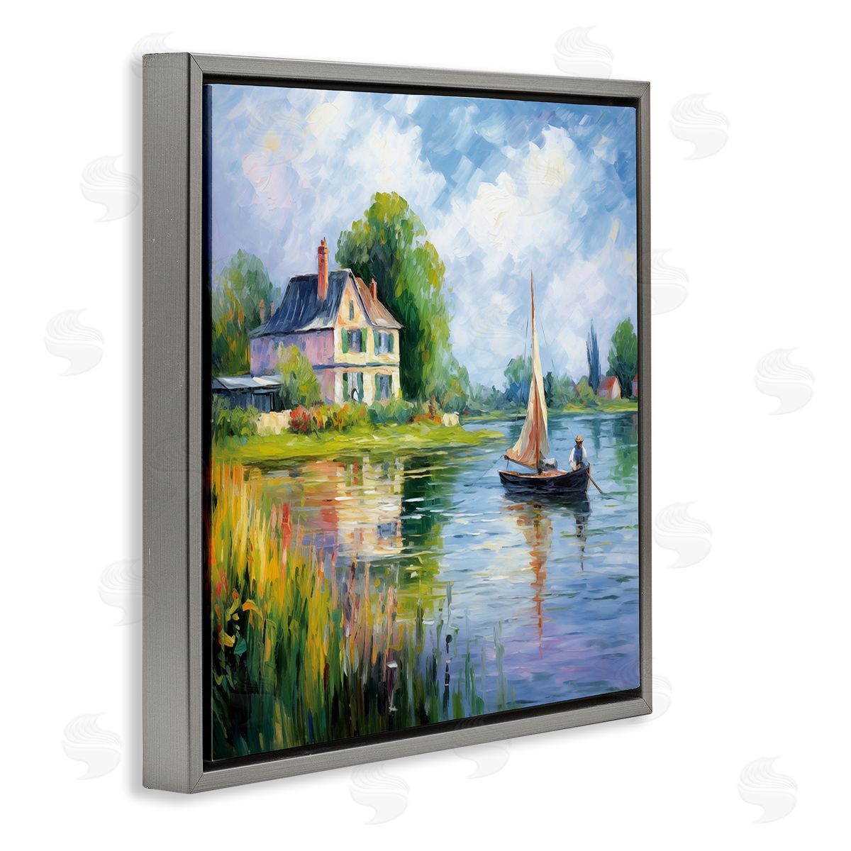 Boat Drifting Near Shore Grey Floating Frame Canvas Wall Art, Home Decor by Heidi Kuntz