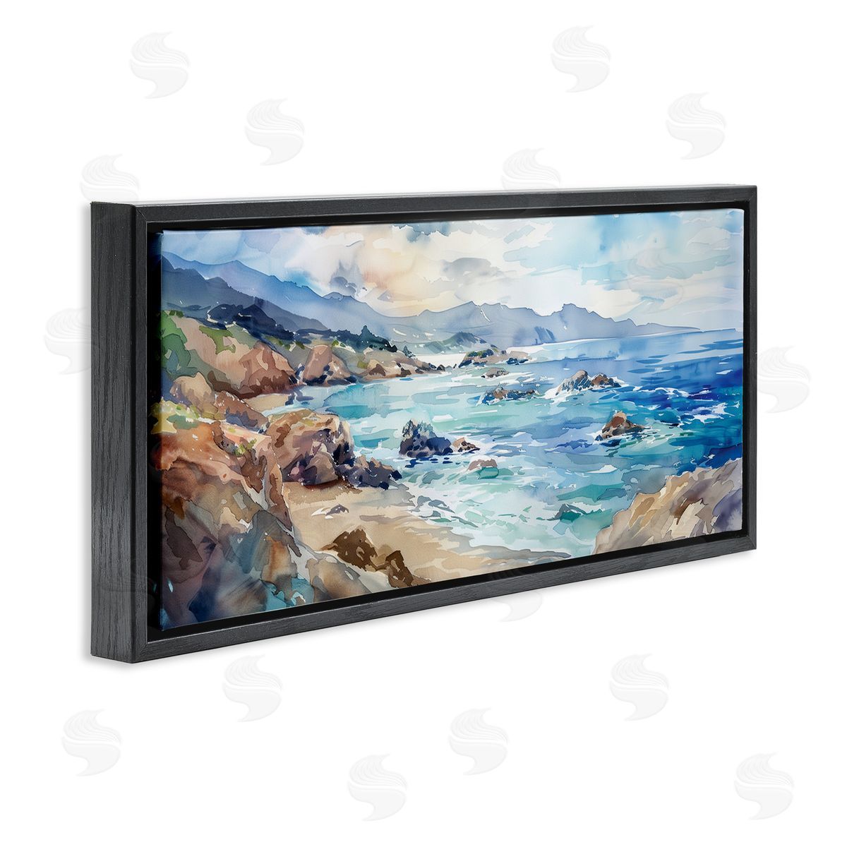 Blue Toned Beach Edge Black Floating Frame Canvas Wall Art, Home Decor by Heidi Kuntz
