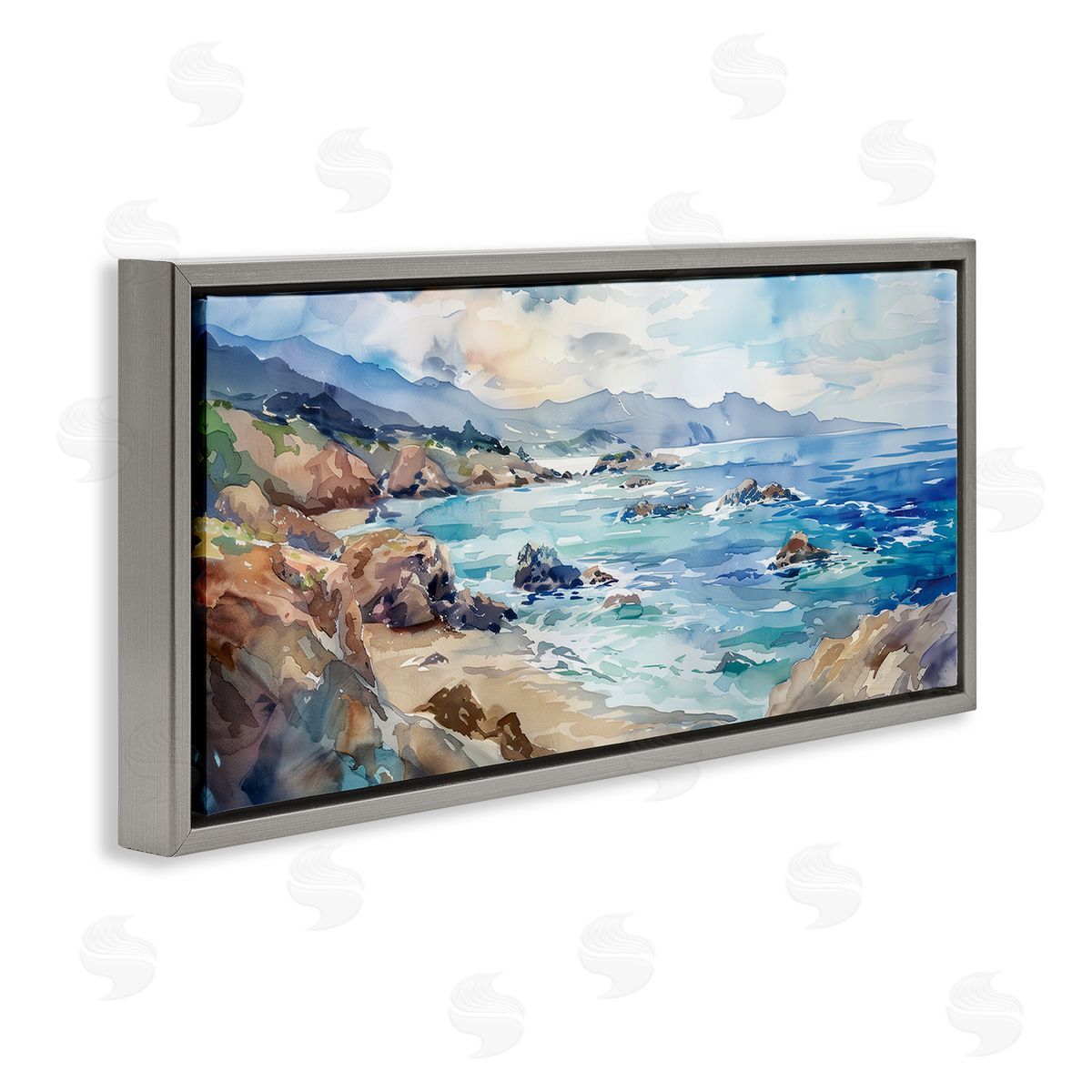 Blue Toned Beach Edge Grey Floating Frame Canvas Wall Art, Home Decor by Heidi Kuntz