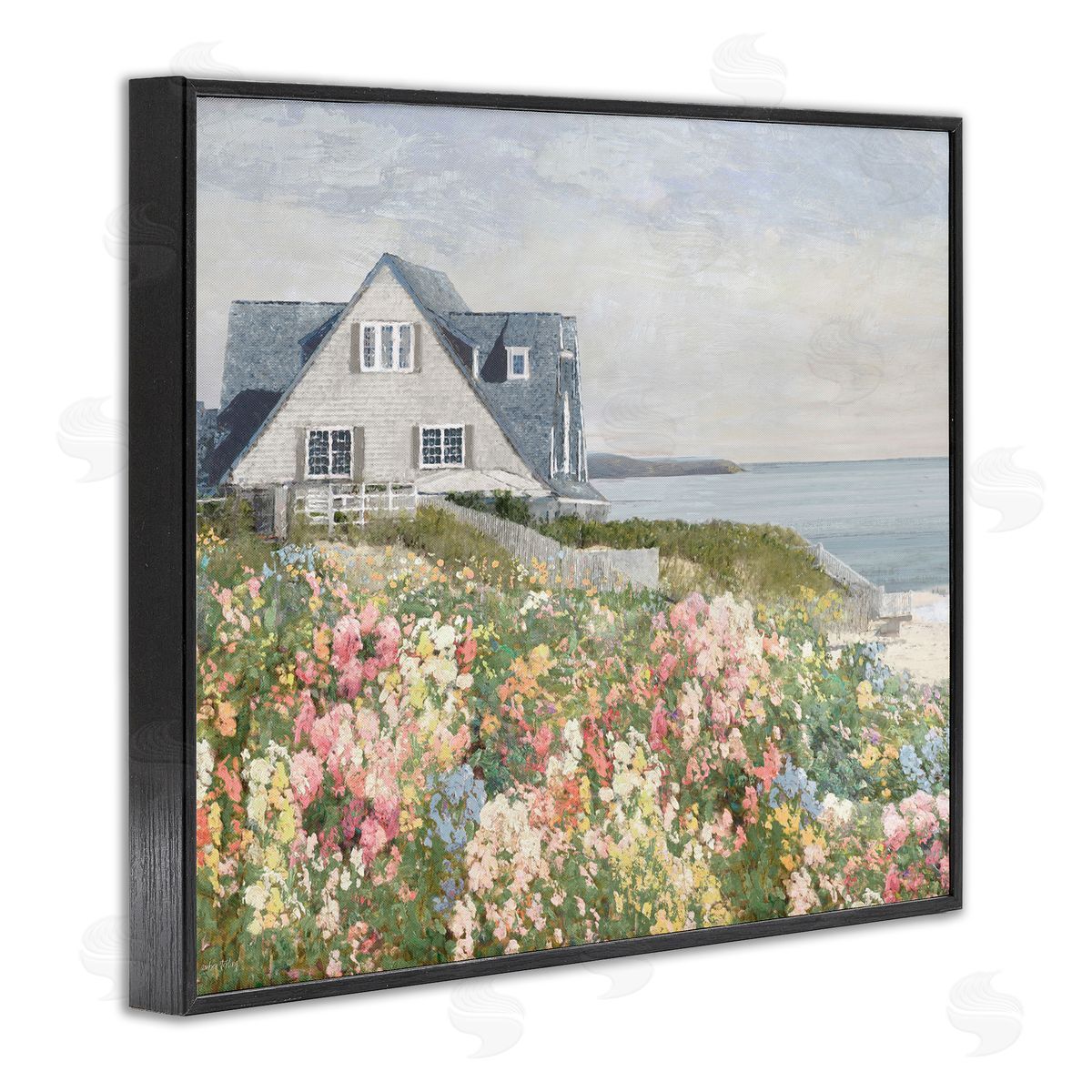 Coastal Cottage Meadow Black Frame Print Wall Art, Home Decor by Amber Sterling