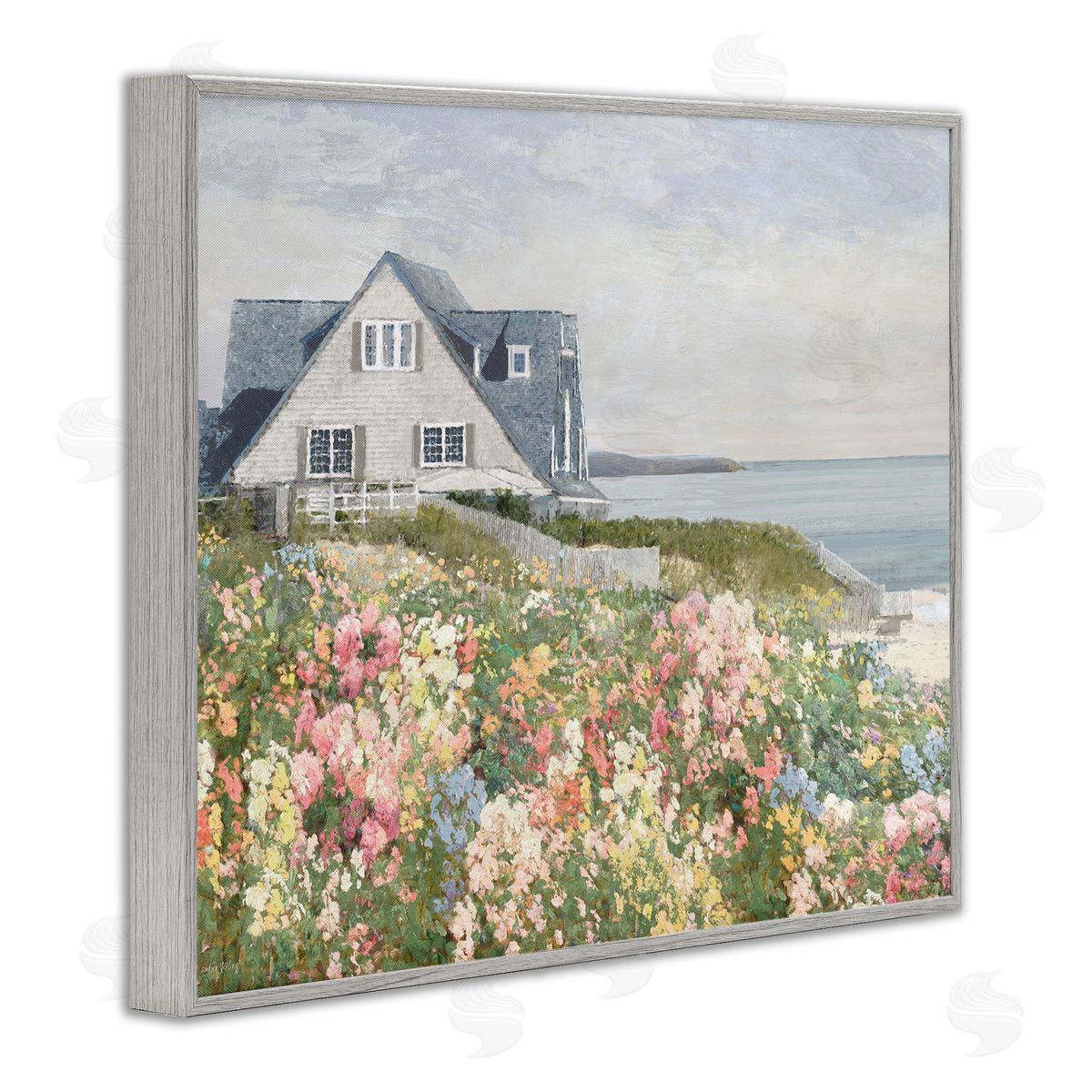 Coastal Cottage Meadow Grey Frame Print Wall Art, Home Decor by Amber Sterling