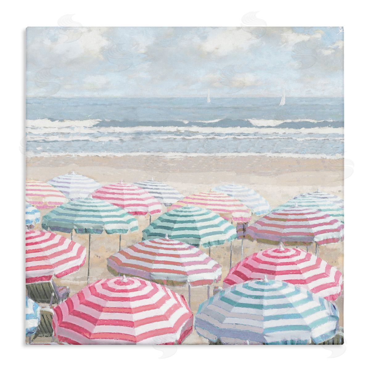 Bright Beach Umbrellas Scene Canvas Wall Art, Home Decor by Amber Sterling