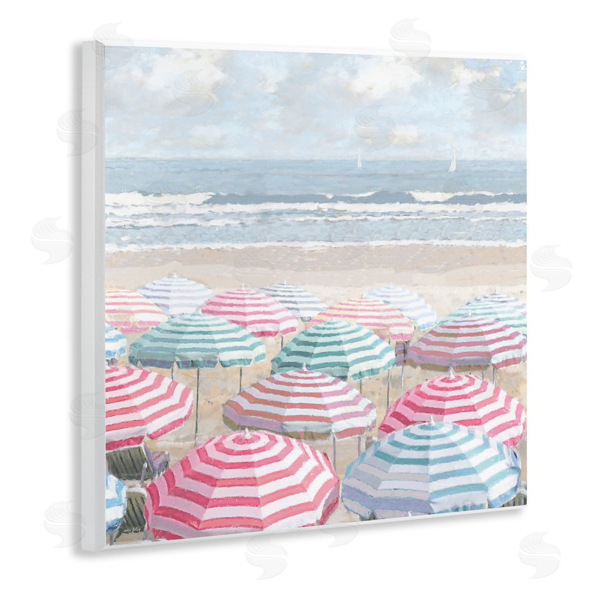Bright Beach Umbrellas Scene Wood Plaque Wall Art, Home Decor by Amber Sterling