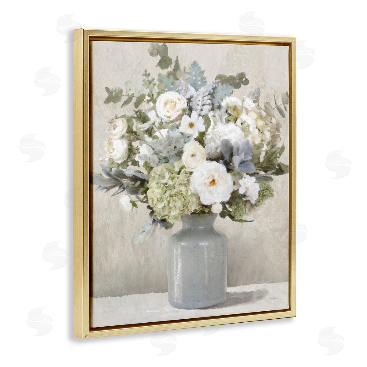 Fresh Garden Bouquet Gold Floating Frame Canvas Wall Art, Home Decor by Amber Sterling