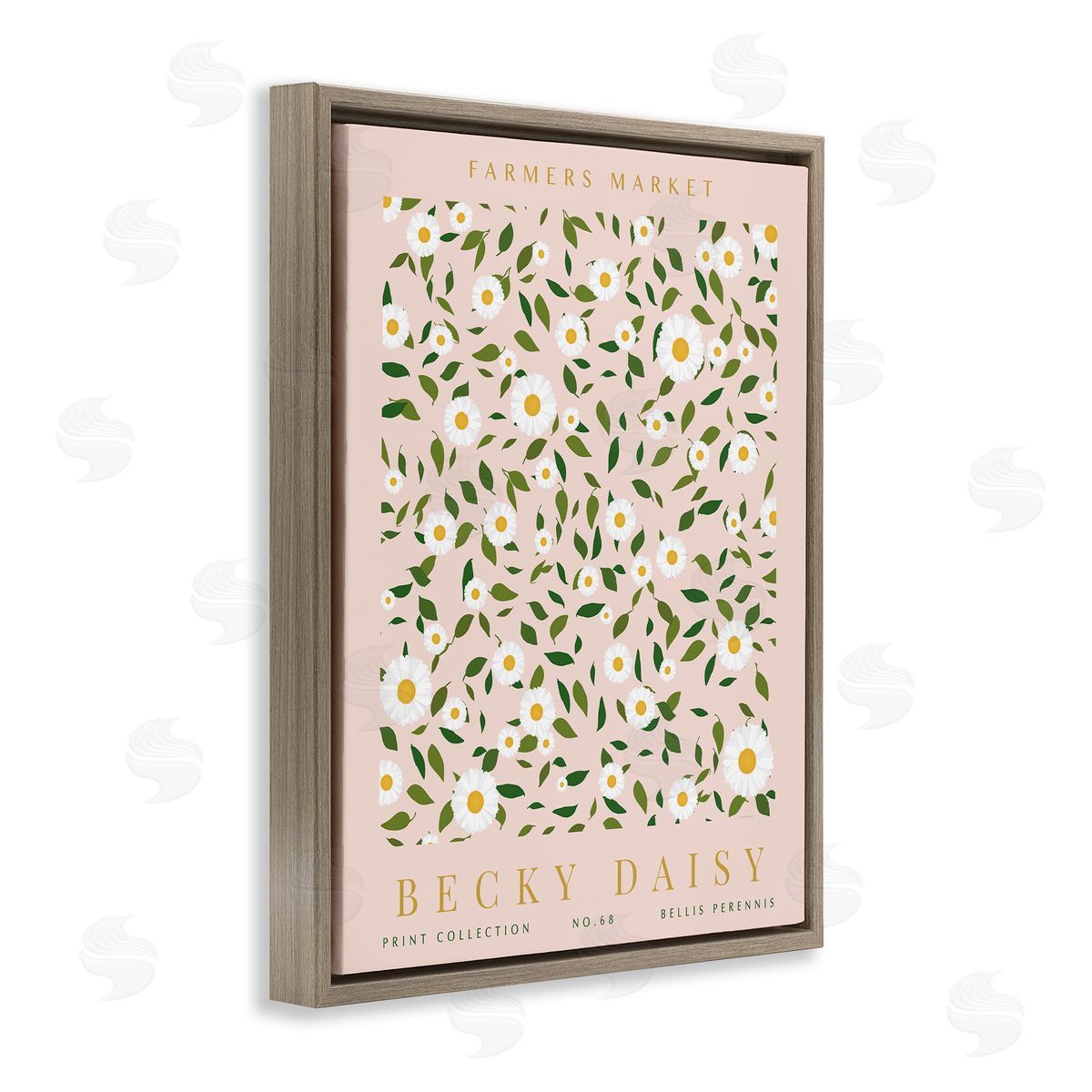 Minimal Pastel Daisies Brown Floating Frame Canvas Wall Art, Home Decor by Kamdon Kreations