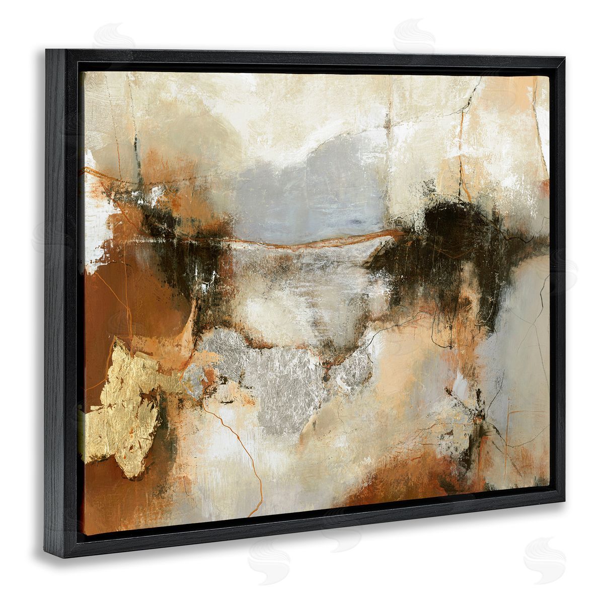 Unique Earthy Abstraction Black Floating Frame Canvas Wall Art, Home Decor by Design Fabrikken