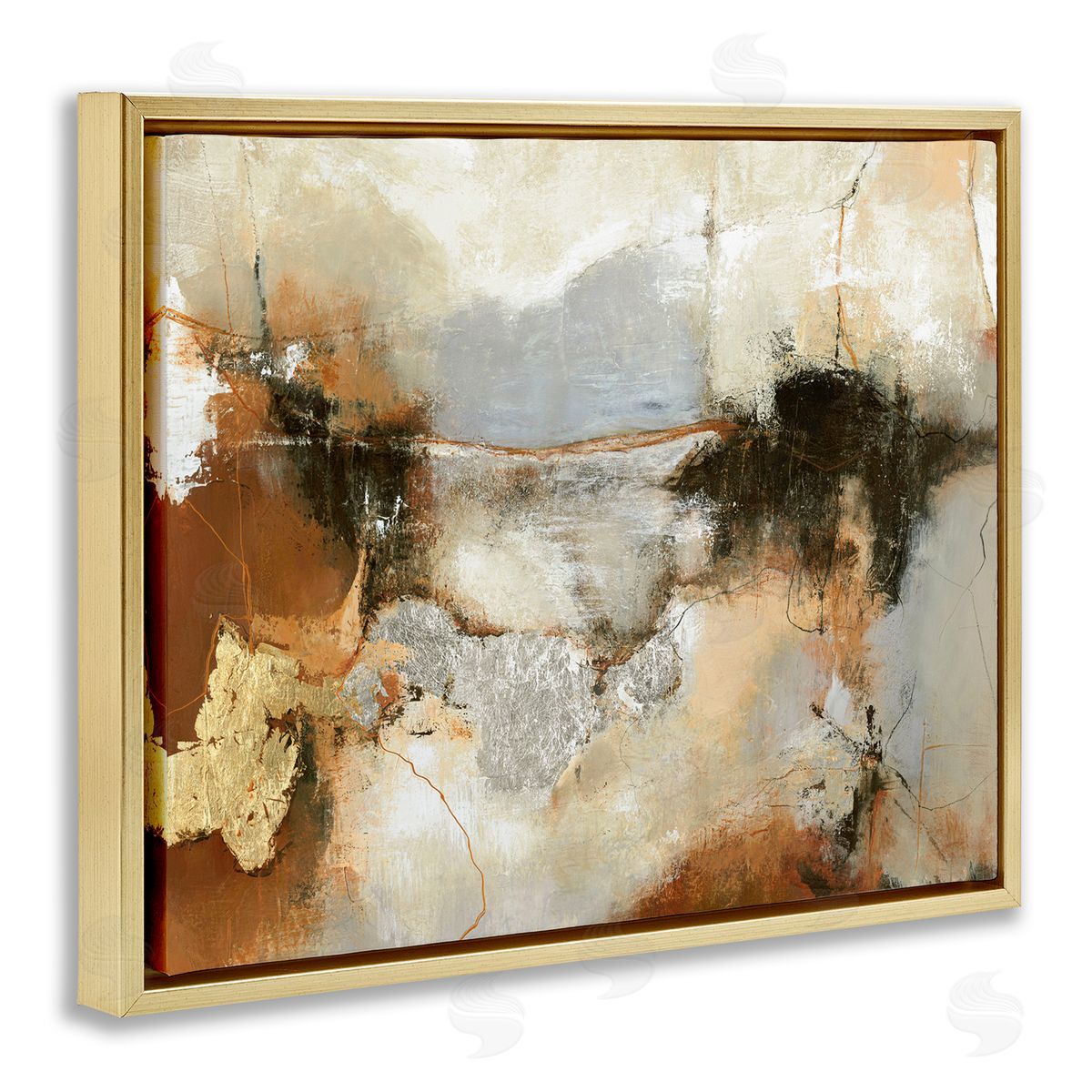 Unique Earthy Abstraction Gold Floating Frame Canvas Wall Art, Home Decor by Design Fabrikken