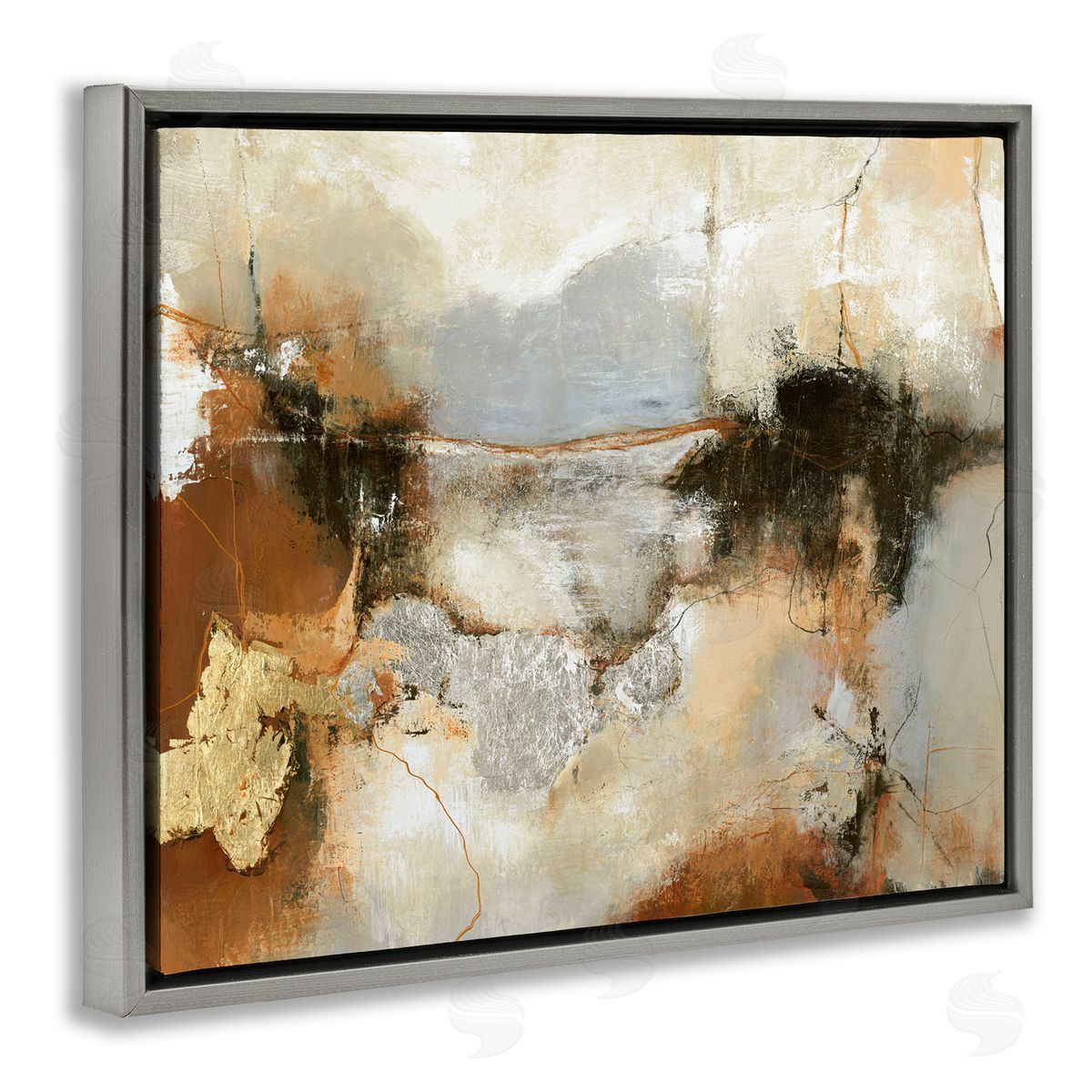 Unique Earthy Abstraction Grey Floating Frame Canvas Wall Art, Home Decor by Design Fabrikken