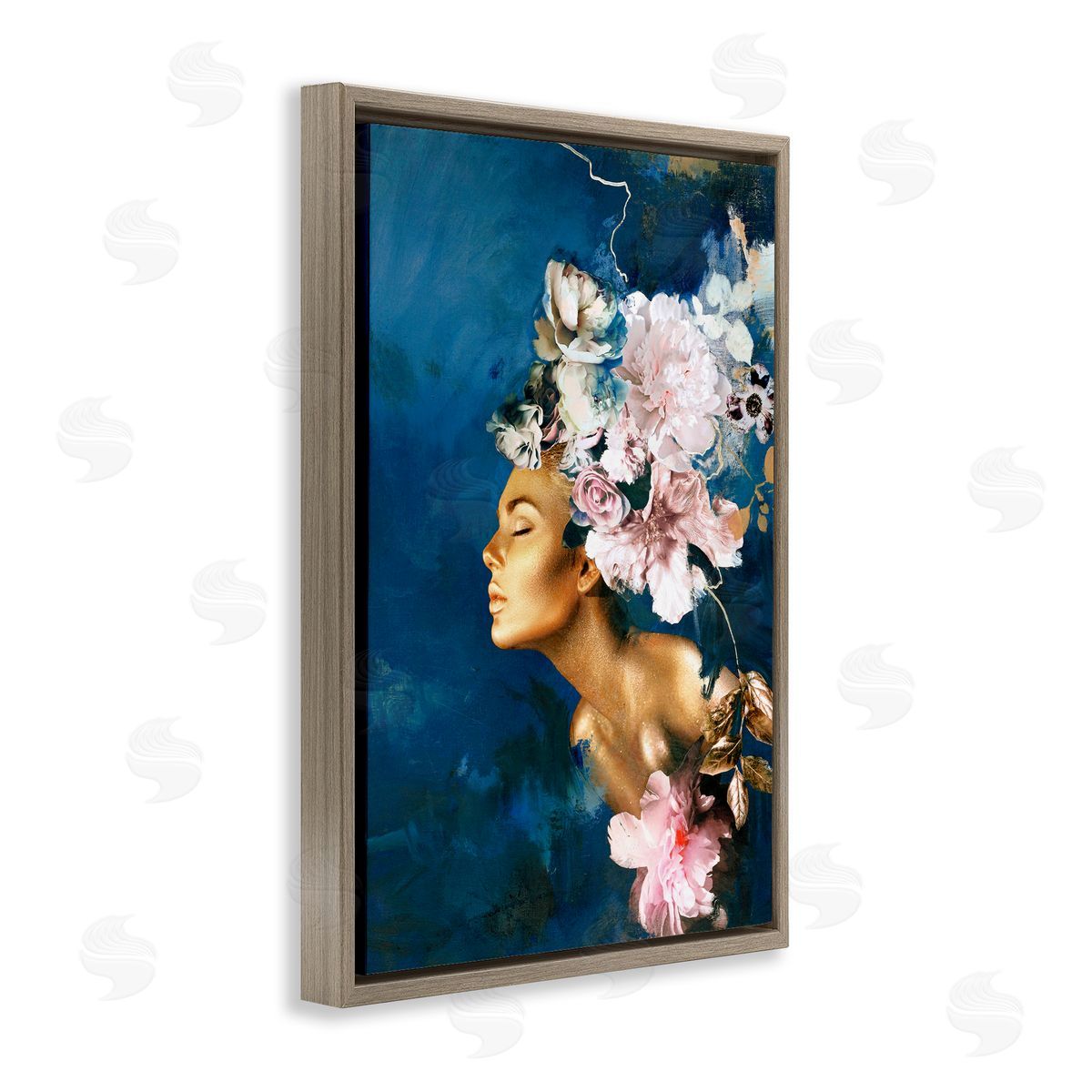 Sophisticated Floral Woman Brown Floating Frame Canvas Wall Art, Home Decor by Design Fabrikken