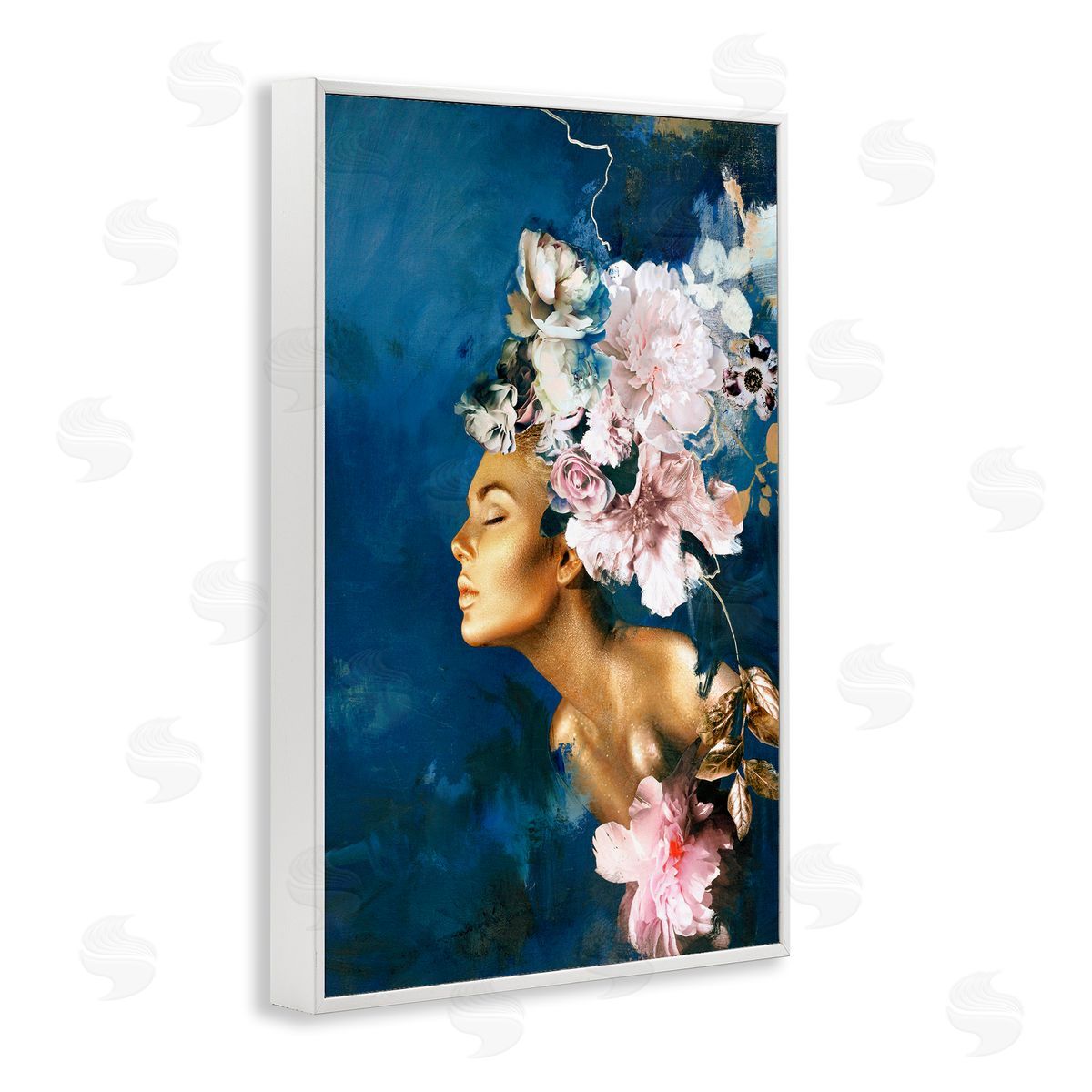 Sophisticated Floral Woman White Frame Print Wall Art, Home Decor by Design Fabrikken