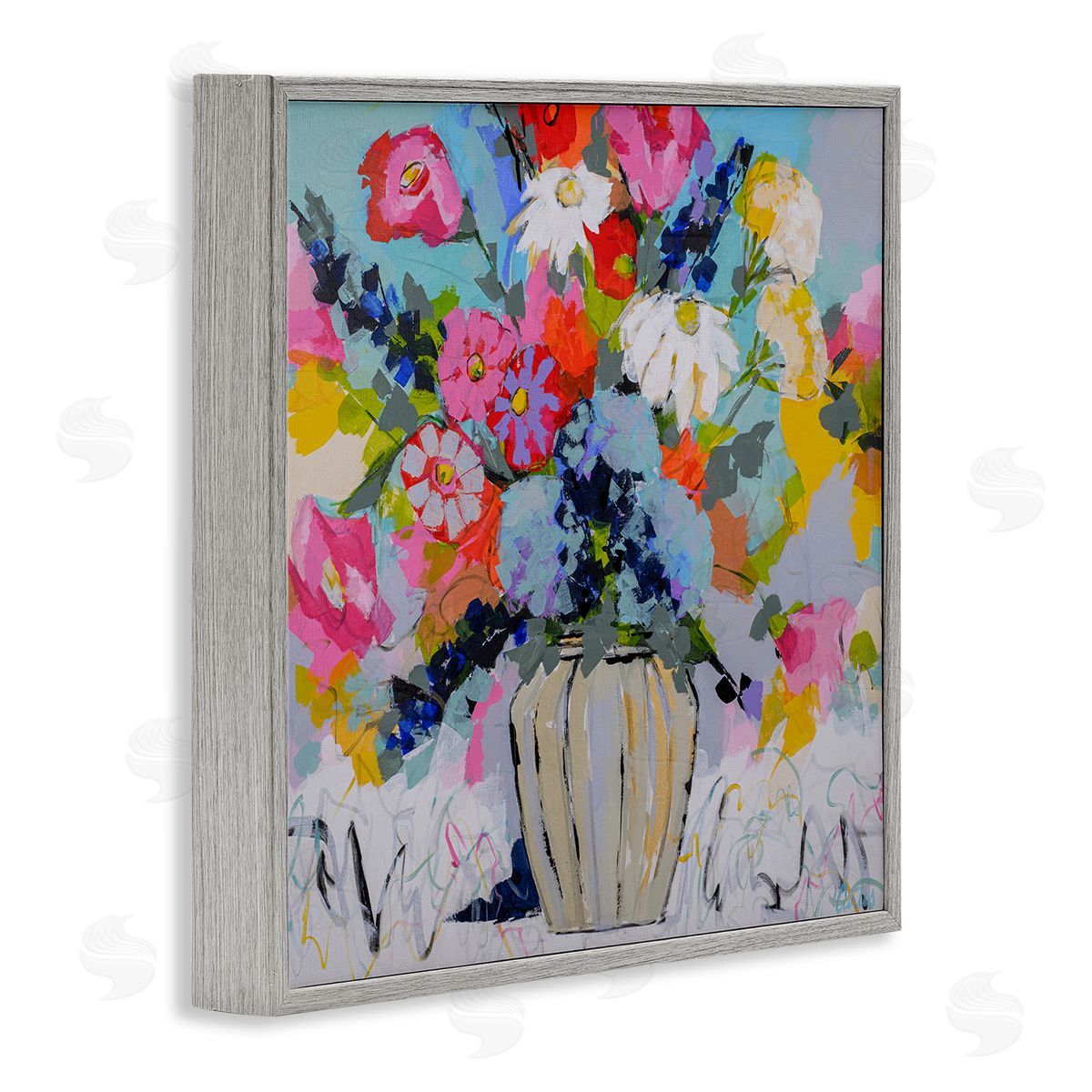 Modern Bright Bouquet Grey Frame Print Wall Art, Home Decor by Joan Curtis