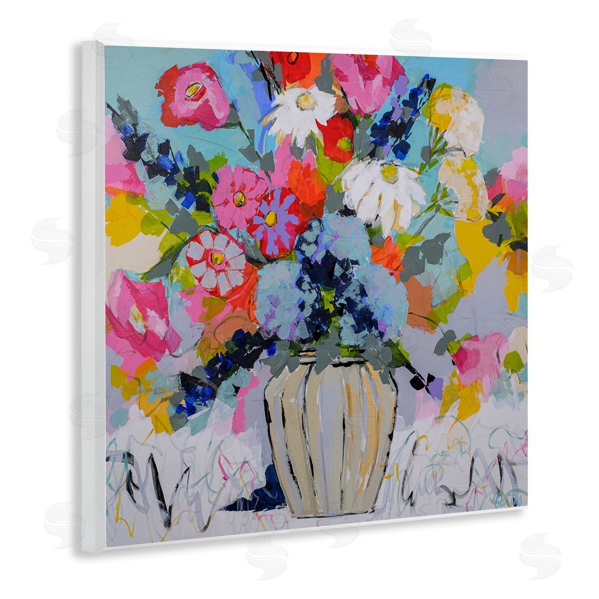 Modern Bright Bouquet Wood Plaque Wall Art, Home Decor by Joan Curtis