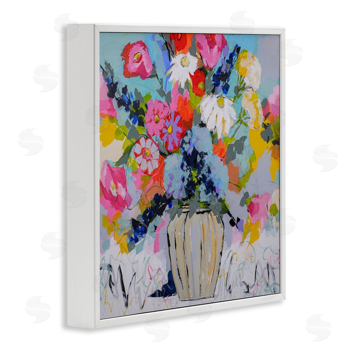 Modern Bright Bouquet White Frame Print Wall Art, Home Decor by Joan Curtis