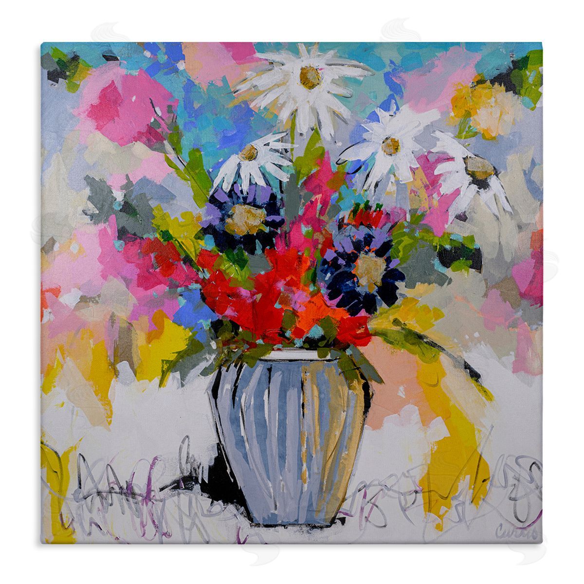 Bright Clustered Flowers Canvas Wall Art, Home Decor by Joan Curtis