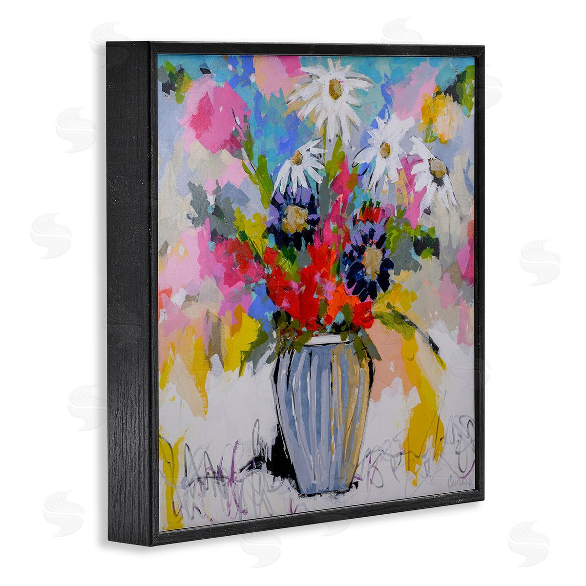 Bright Clustered Flowers Black Frame Print Wall Art, Home Decor by Joan Curtis