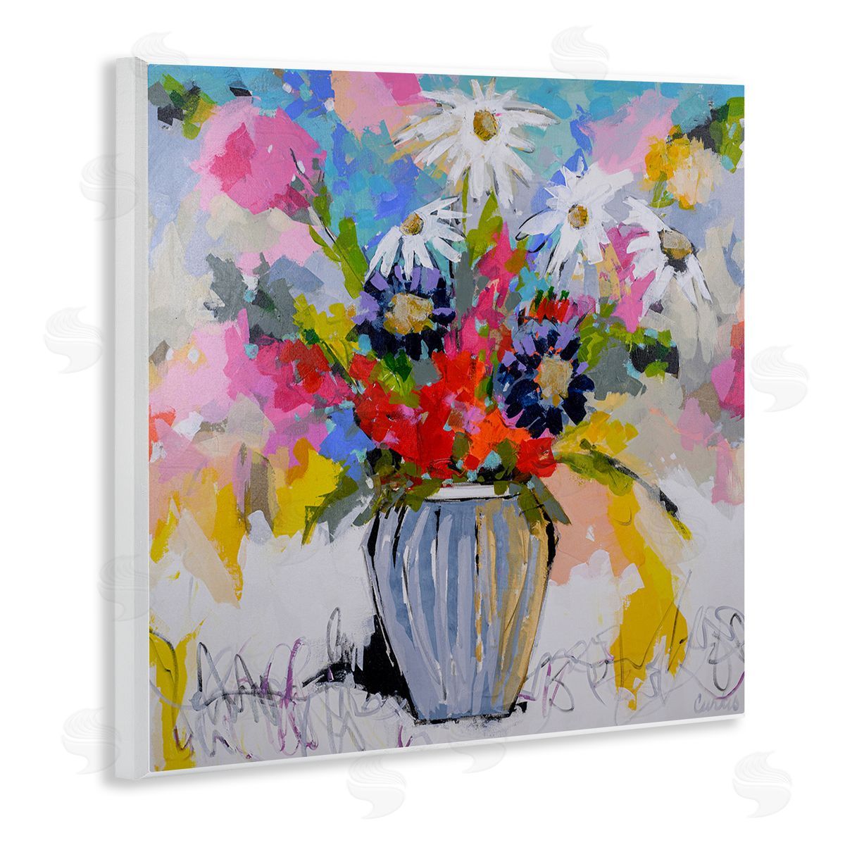 Bright Clustered Flowers Wood Plaque Wall Art, Home Decor by Joan Curtis