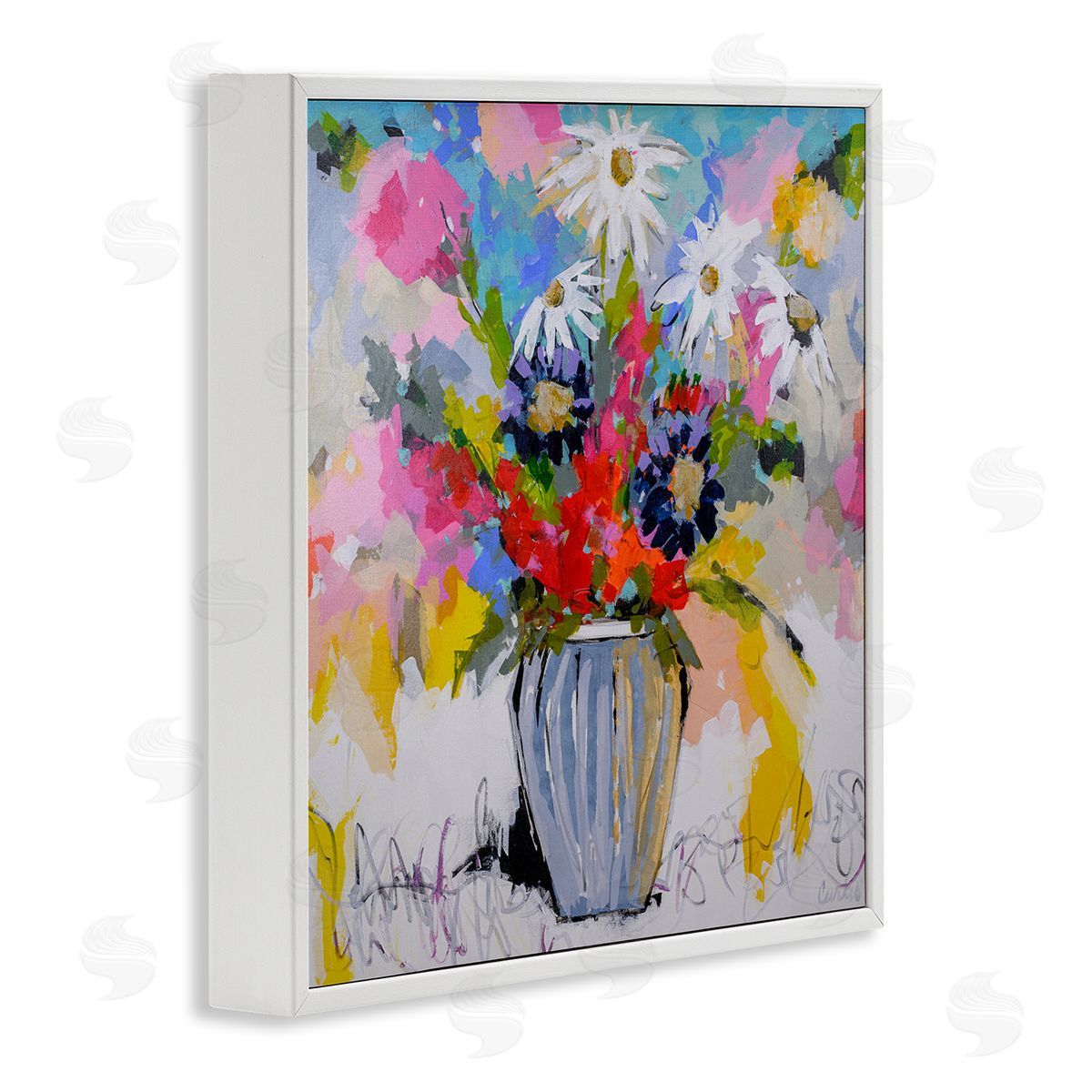 Bright Clustered Flowers White Frame Print Wall Art, Home Decor by Joan Curtis