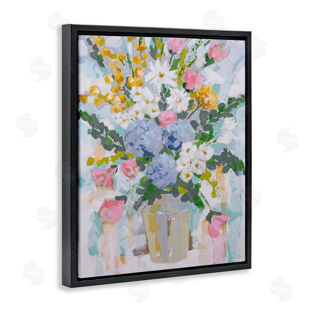 Pastel Abstract Bouquet Black Floating Frame Canvas Wall Art, Home Decor by Joan Curtis