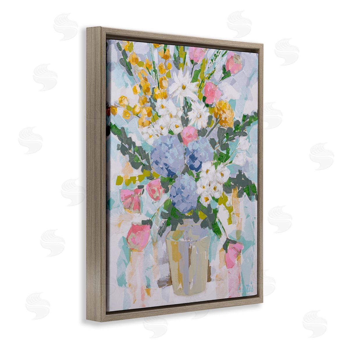 Pastel Abstract Bouquet Brown Floating Frame Canvas Wall Art, Home Decor by Joan Curtis