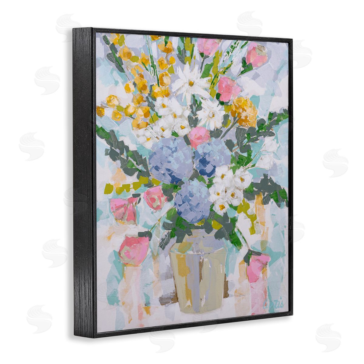 Pastel Abstract Bouquet Black Frame Print Wall Art, Home Decor by Joan Curtis