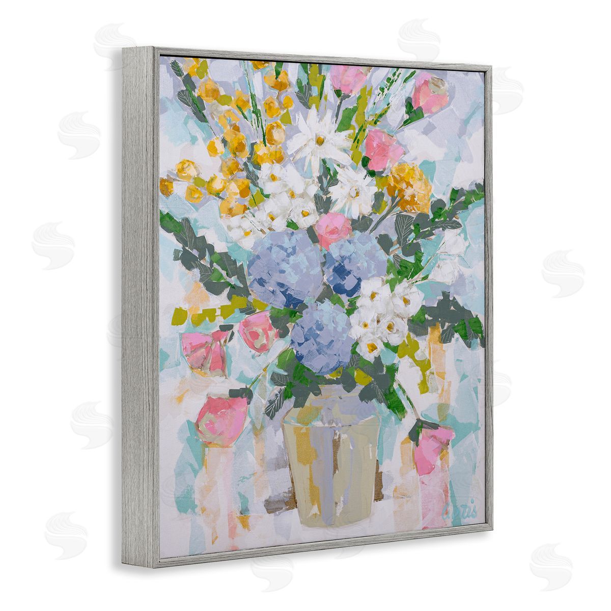 Pastel Abstract Bouquet Grey Frame Print Wall Art, Home Decor by Joan Curtis