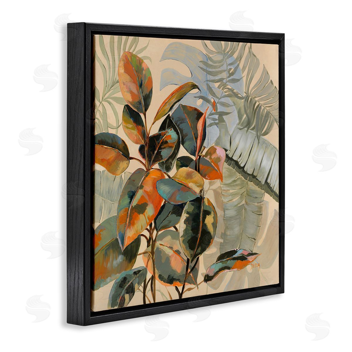 Tropical Foliage Warmth Black Floating Frame Canvas Wall Art, Home Decor by Dusza