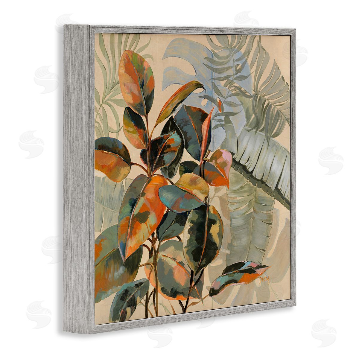 Tropical Foliage Warmth Grey Frame Print Wall Art, Home Decor by Dusza