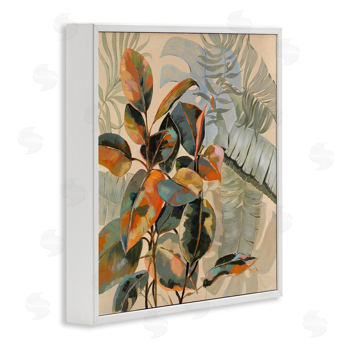 Tropical Foliage Warmth White Frame Print Wall Art, Home Decor by Dusza