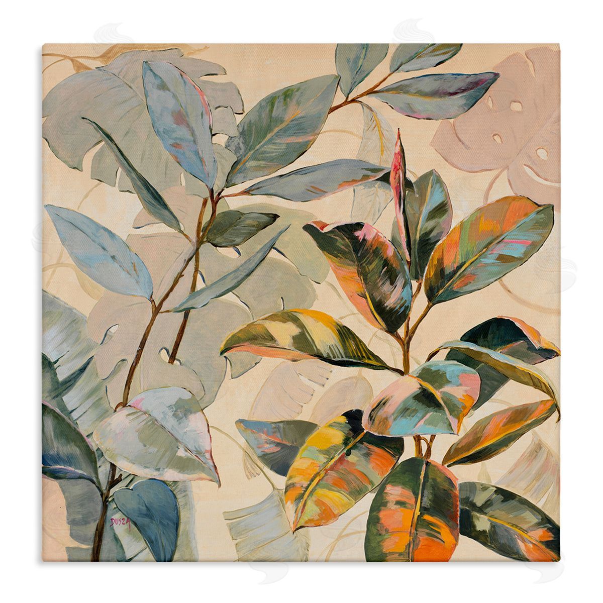 Tropical Leaves Warm Tones Canvas Wall Art, Home Decor by Dusza
