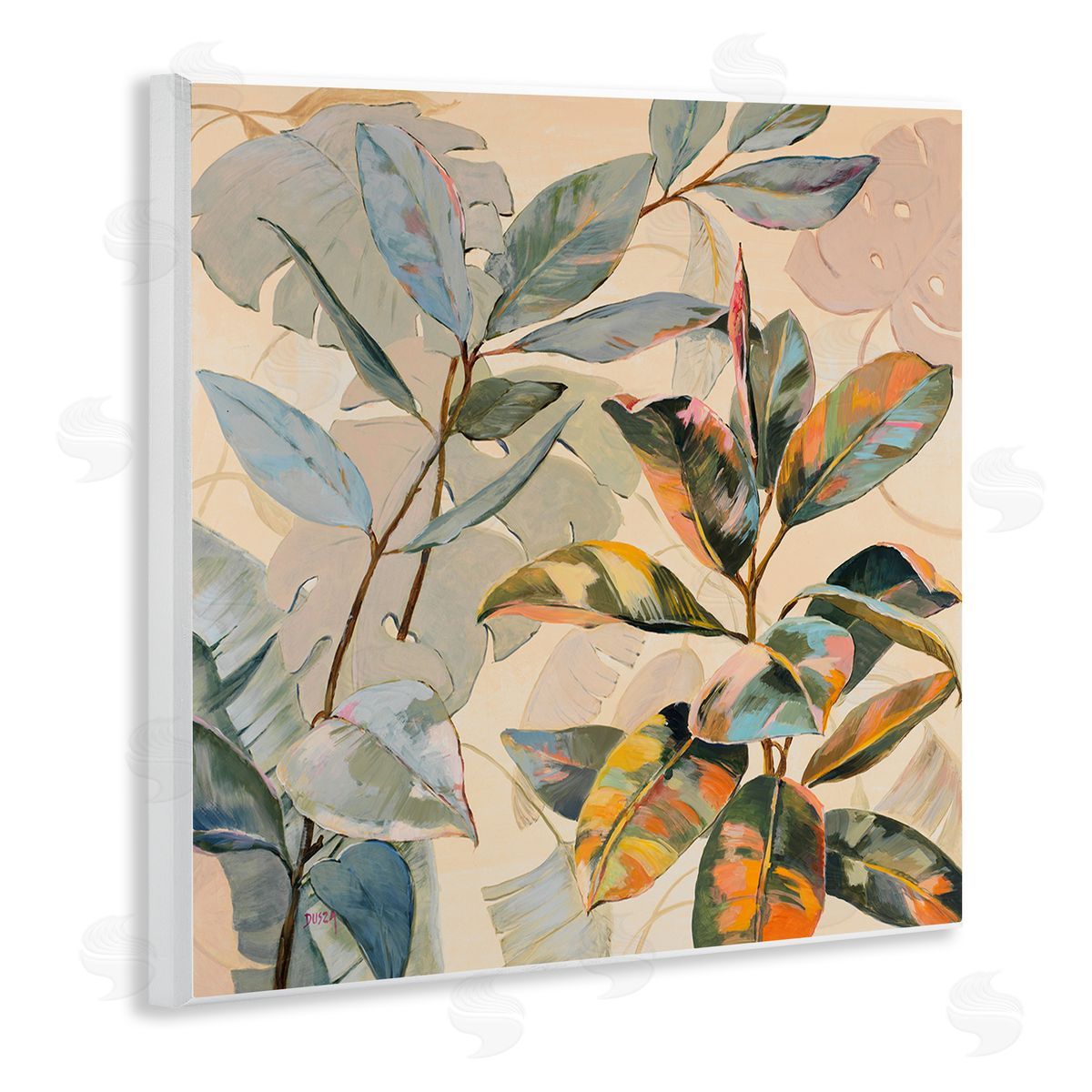 Tropical Leaves Warm Tones Wood Plaque Wall Art, Home Decor by Dusza