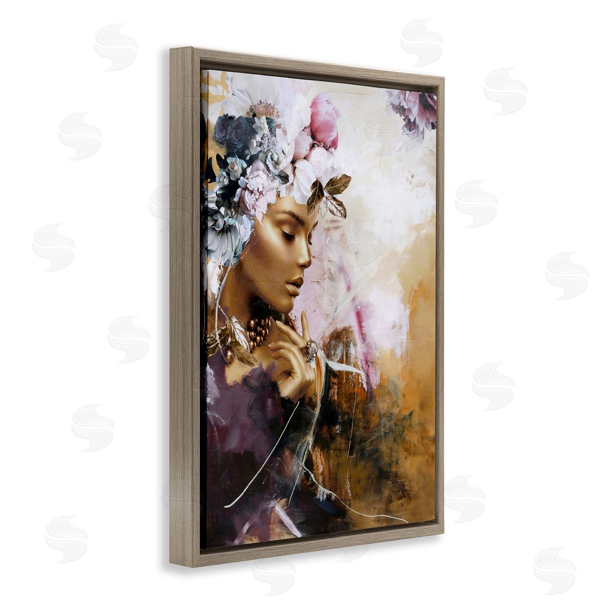 Elegant Woman & Florals Brown Floating Frame Canvas Wall Art, Home Decor by Design Fabrikken