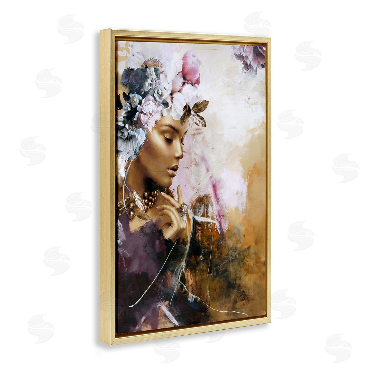 Elegant Woman & Florals Gold Floating Frame Canvas Wall Art, Home Decor by Design Fabrikken