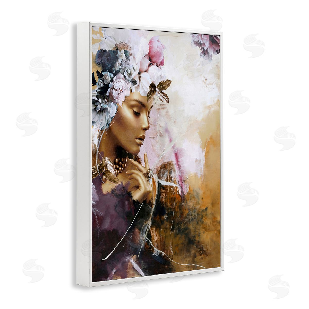Elegant Woman & Florals White Frame Print Wall Art, Home Decor by Design Fabrikken
