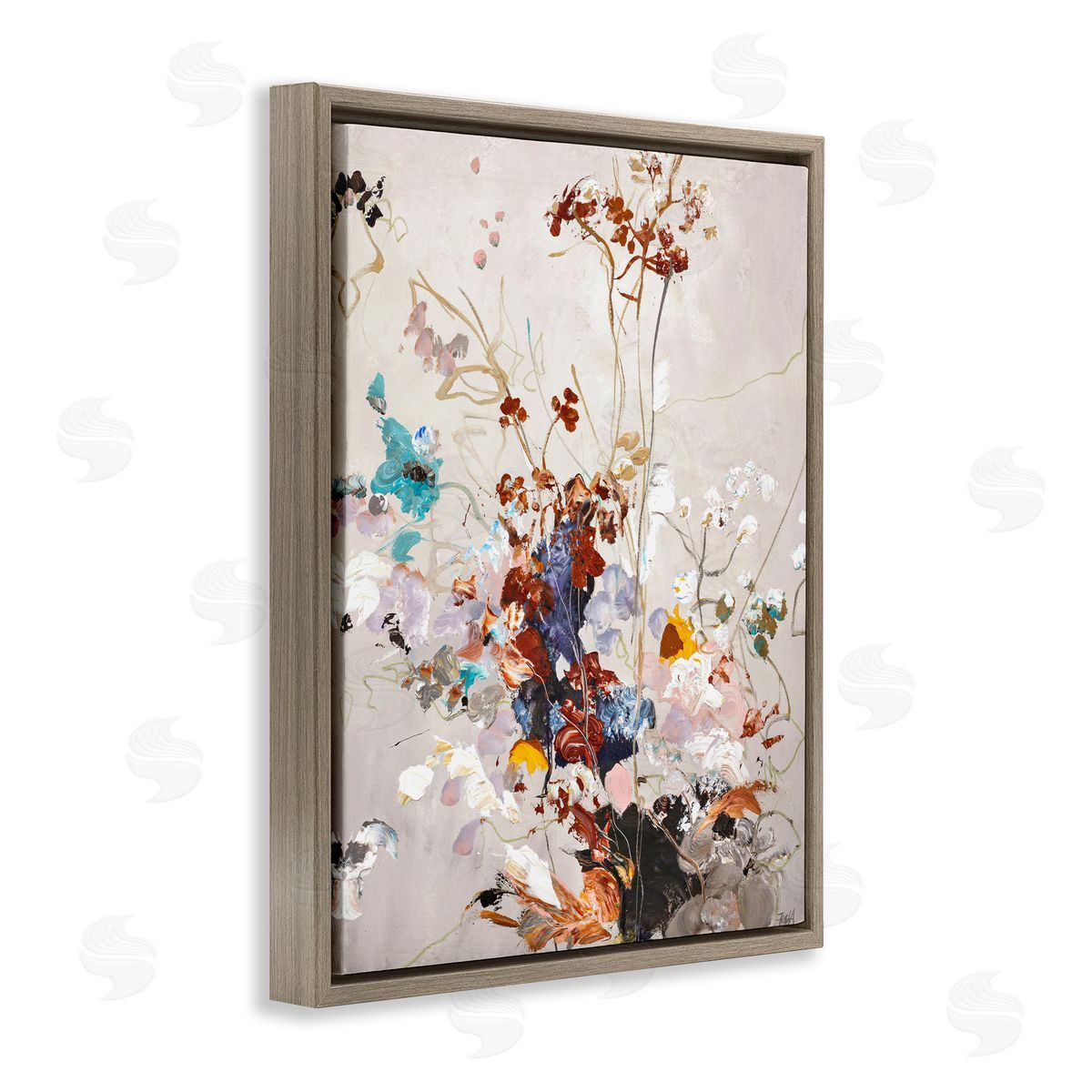 Earth Tones Floral Abstraction Brown Floating Frame Canvas Wall Art, Home Decor by Design Fabrikken