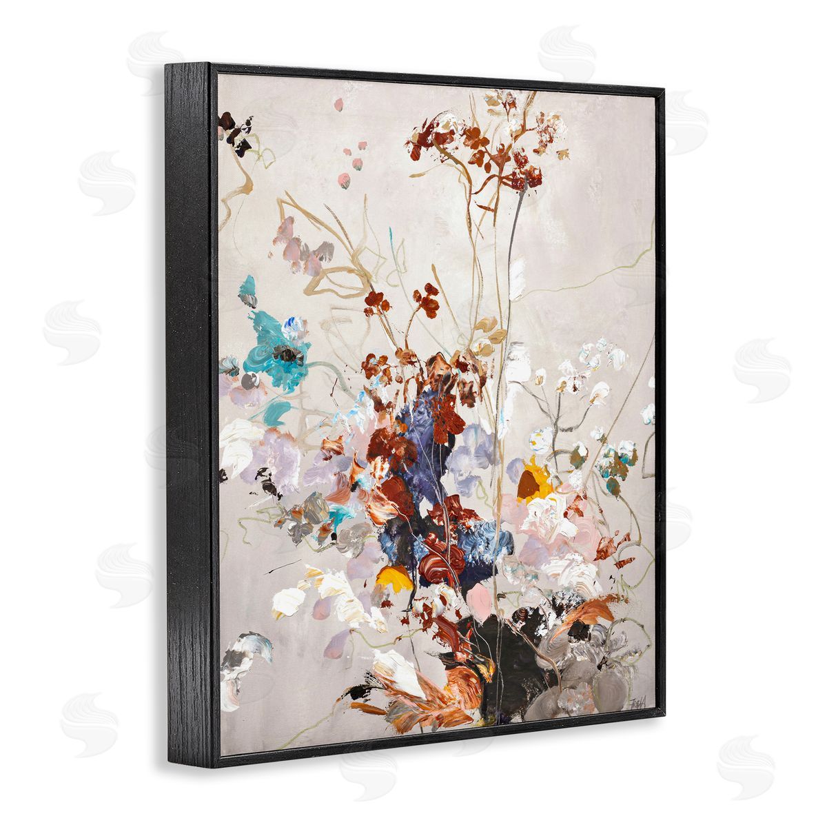 Earth Tones Floral Abstraction Black Frame Print Wall Art, Home Decor by Design Fabrikken