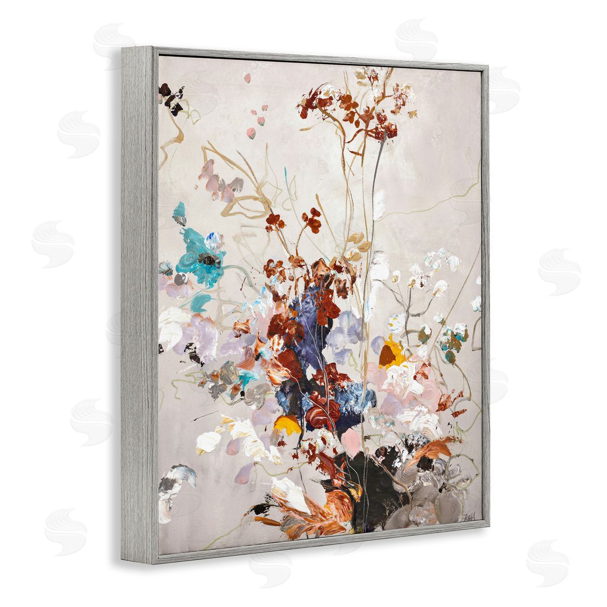 Earth Tones Floral Abstraction Grey Frame Print Wall Art, Home Decor by Design Fabrikken