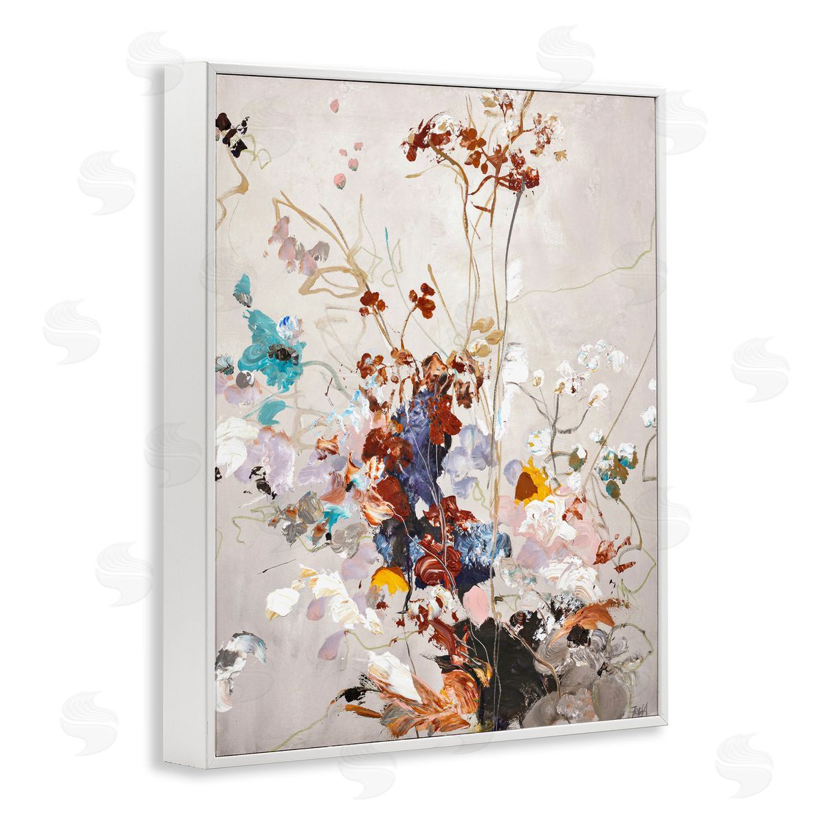 Earth Tones Floral Abstraction White Frame Print Wall Art, Home Decor by Design Fabrikken