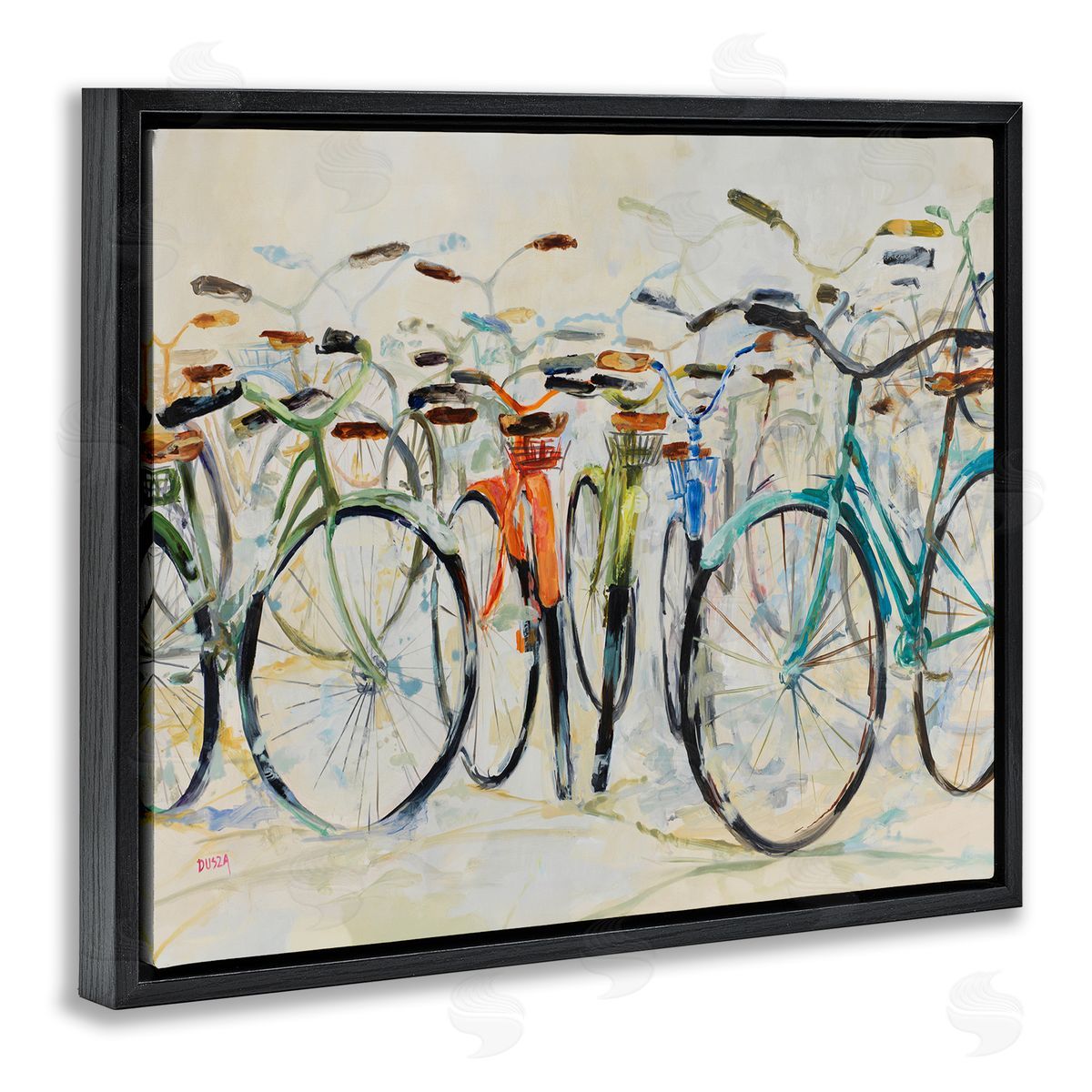 Abstract Expressive Bicycles Black Floating Frame Canvas Wall Art, Home Decor by Dusza