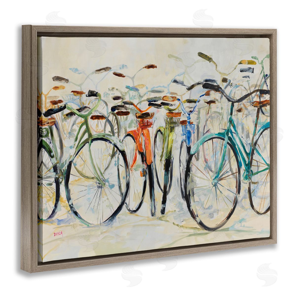 Abstract Expressive Bicycles Brown Floating Frame Canvas Wall Art, Home Decor by Dusza