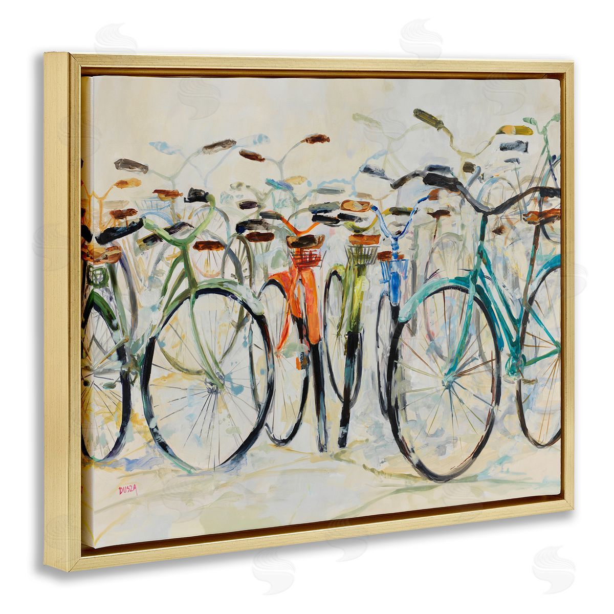 Abstract Expressive Bicycles Gold Floating Frame Canvas Wall Art, Home Decor by Dusza