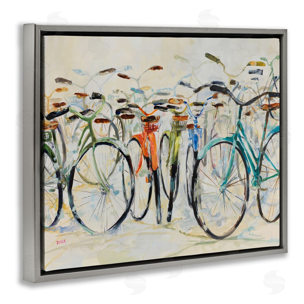 Abstract Expressive Bicycles Grey Floating Frame Canvas Wall Art, Home Decor by Dusza