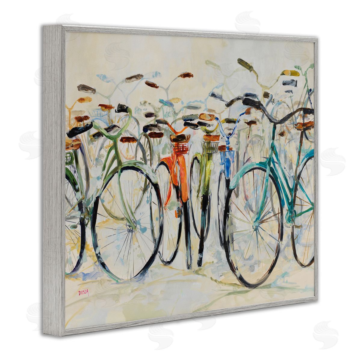 Abstract Expressive Bicycles Grey Frame Print Wall Art, Home Decor by Dusza