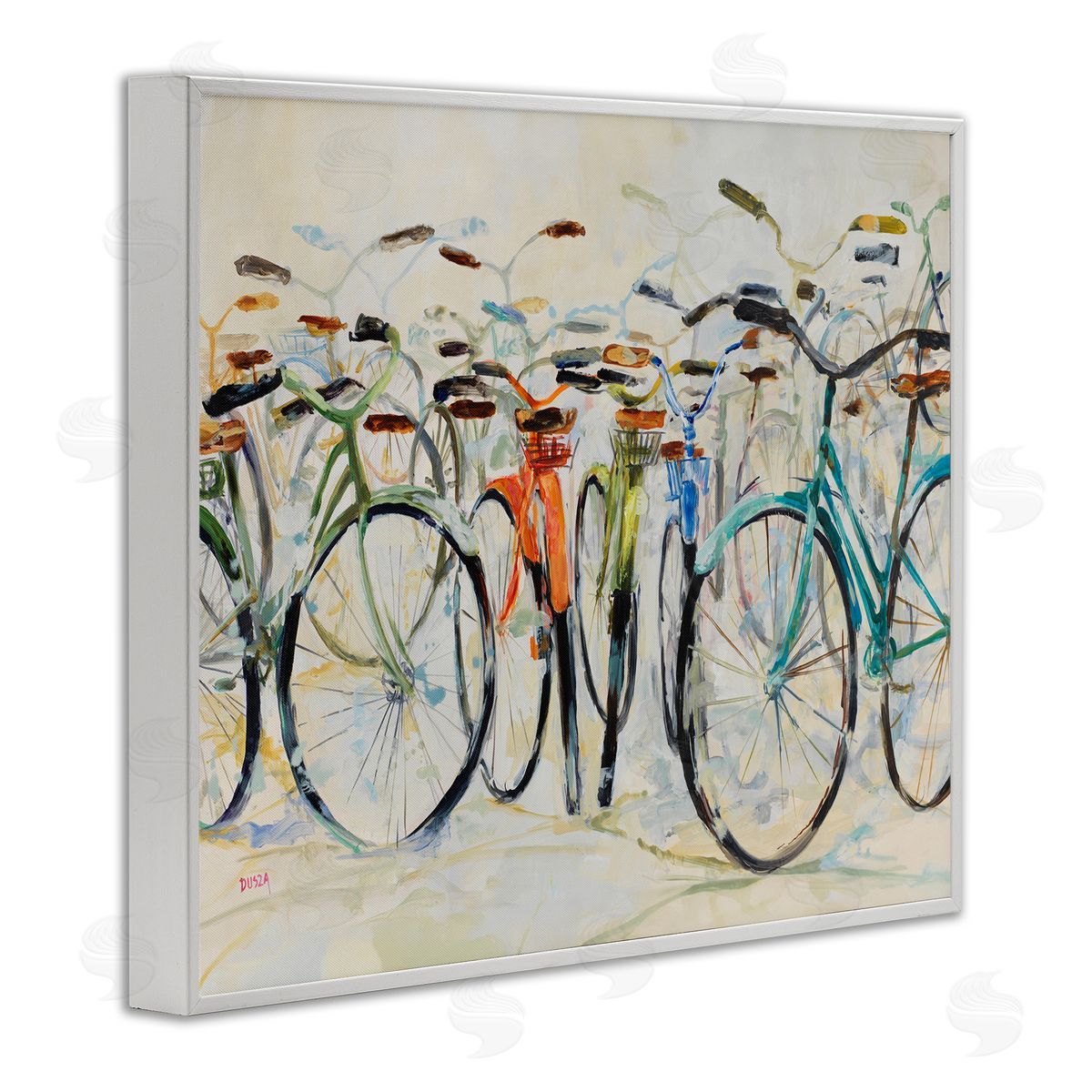 Abstract Expressive Bicycles White Frame Print Wall Art, Home Decor by Dusza