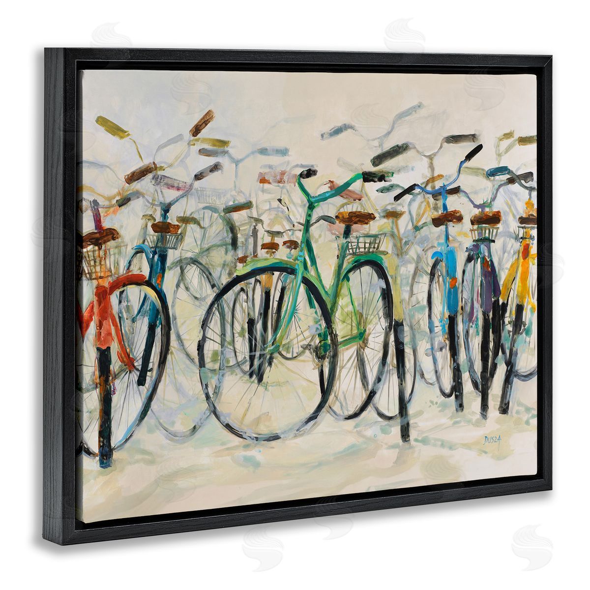 Group of Bicycles Black Floating Frame Canvas Wall Art, Home Decor by Dusza