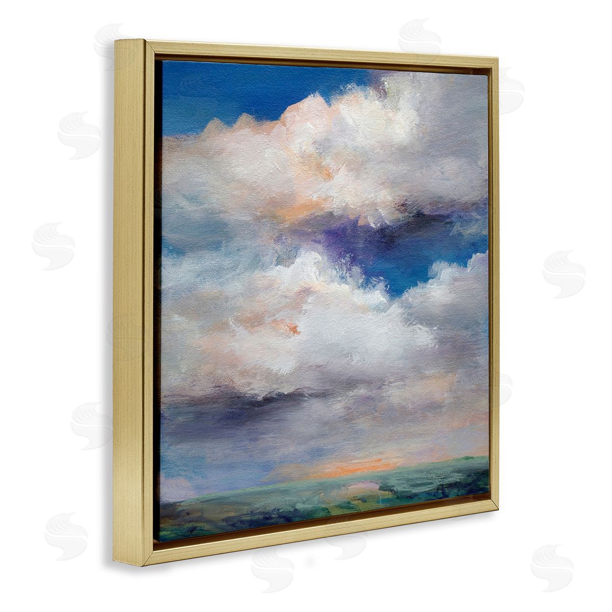 Restless White Clouds Gold Floating Frame Canvas Wall Art, Home Decor by Karen Hale