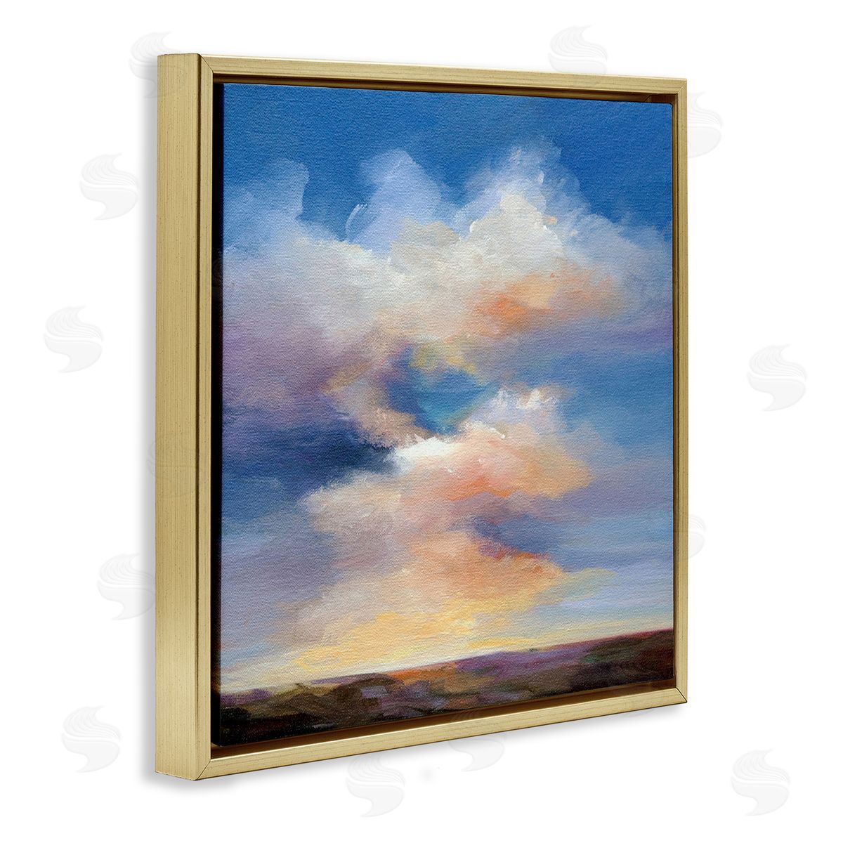 Luminous Sunset Clouds Gold Floating Frame Canvas Wall Art, Home Decor by Karen Hale