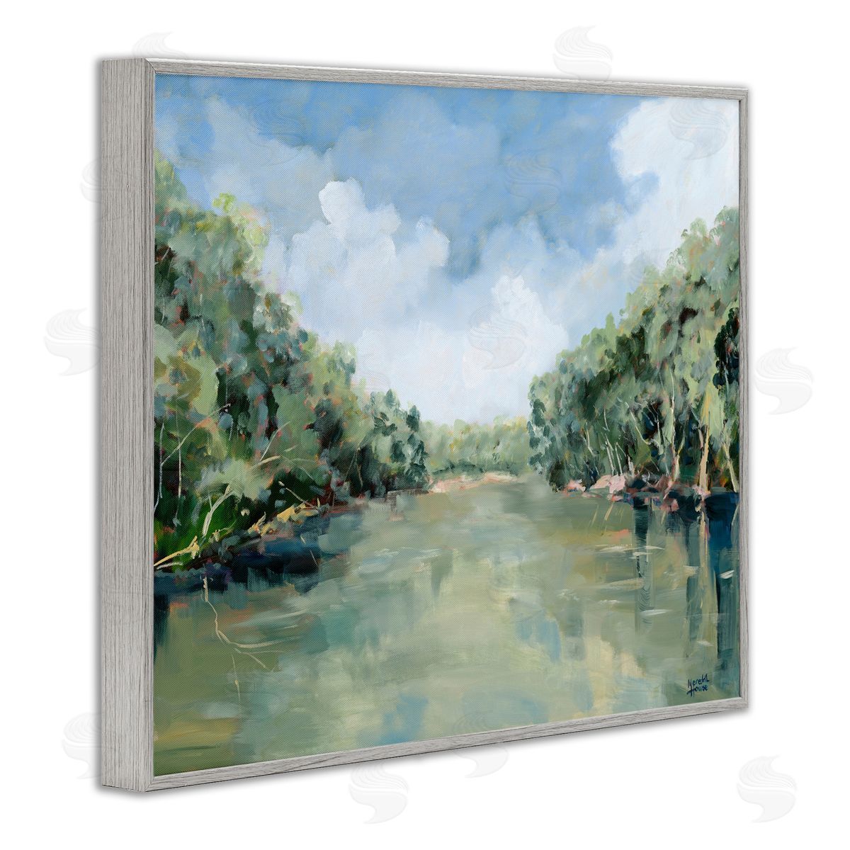 Serene Reflective Nature Grey Frame Print Wall Art, Home Decor by Meredith Howse