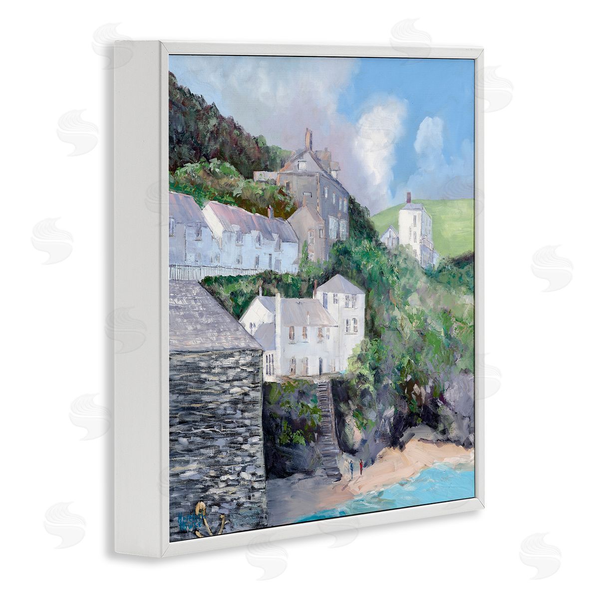 Coastal Village Beach White Frame Print Wall Art, Home Decor by Meredith Howse
